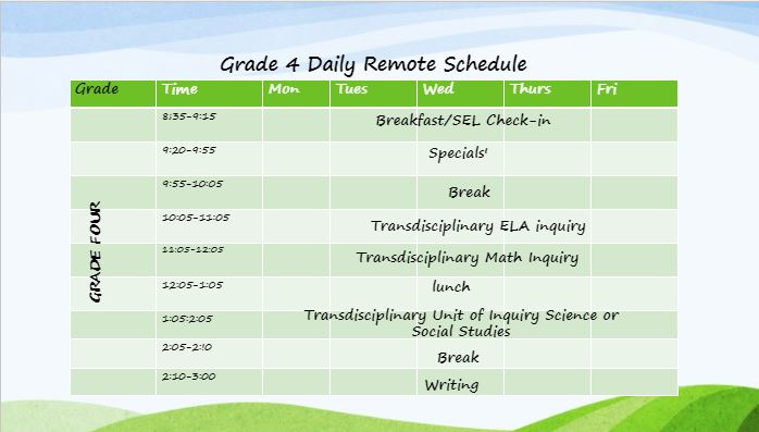Grade 4 Remote schedule